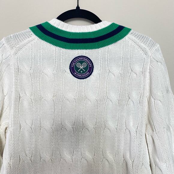 RALPH LAUREN POLO WIMBELDON APPLIQUÉD EMBROIDERED CABLE KNIT COTTON Sweater sz M - Picture 5 of 9
